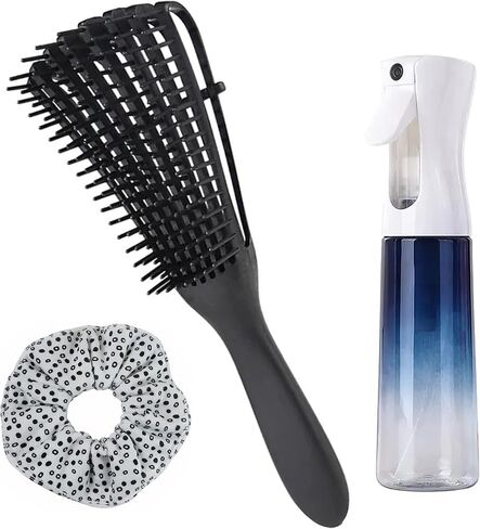 3pcs set Detangle Brush Continuous Spray Bottle & Microfiber Scrunchie Faster Easier detangling Mister Sprayer Towel Scrunchie for Heatless Hair Drying Natural Thick Curly all Hair types Wet Dry Hair in Saudi Arabia
