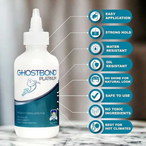 GHOSTBOND Platinum Water Resistant Wig Glue for Extreme Heat - 1.3oz - Hair Replacement Adhesive for Poly and Lace Wigs. Invisible Bonding Hair Glue - Strong Hold Lace Front Glue in Saudi Arabia