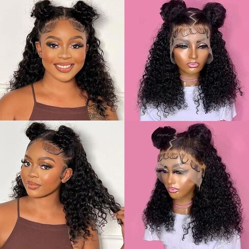 A.phyllis 13x6 Short Deep Curly Wig Human Hair 180% Density Deep Wave Lace Front Wig 13x6 HD Trasparent Lace Frontal Wigs for Women Curly Lace Frontal Wig Human Hair Natural Color（14 Inch） in Saudi Arabia