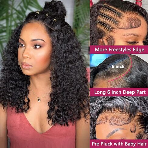 A.phyllis 13x6 Short Deep Curly Wig Human Hair 180% Density Deep Wave Lace Front Wig 13x6 HD Trasparent Lace Frontal Wigs for Women Curly Lace Frontal Wig Human Hair Natural Color（14 Inch） in Saudi Arabia