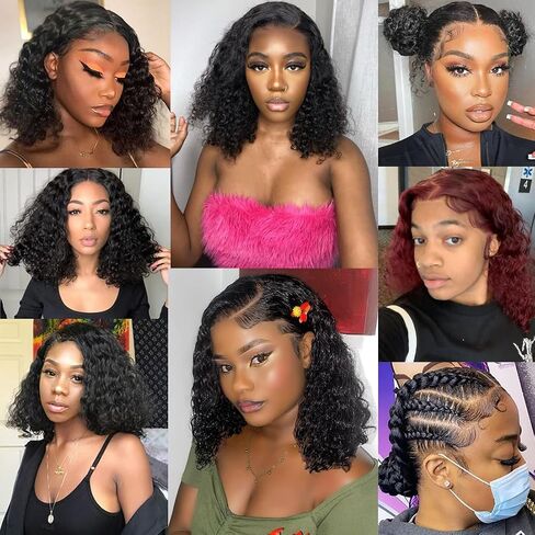 A.phyllis 13x6 Short Deep Curly Wig Human Hair 180% Density Deep Wave Lace Front Wig 13x6 HD Trasparent Lace Frontal Wigs for Women Curly Lace Frontal Wig Human Hair Natural Color（14 Inch） in Saudi Arabia