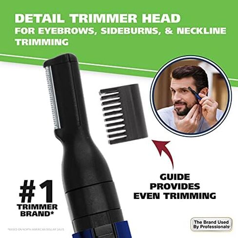 Wahl Lithium Pen Detail Trimmer with Interchangeable Heads for Nose, Ear, Neckline, Eyebrow, & Other Detailing – Rinseable Blades for Hygienic Grooming & Easy Cleaning – Blue – Model 5643-400 in Saudi Arabia
