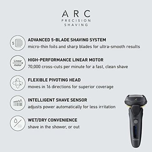 Panasonic Arc5 Electric Razor for Men ES-LV67-K + Replacement Outer Foil WES9173P, Wet Dry 5-Blade Shaver with Intelligent Shave Sensor and 16D Flexible Pivoting Head, ES-AM67-K, Black in Saudi Arabia