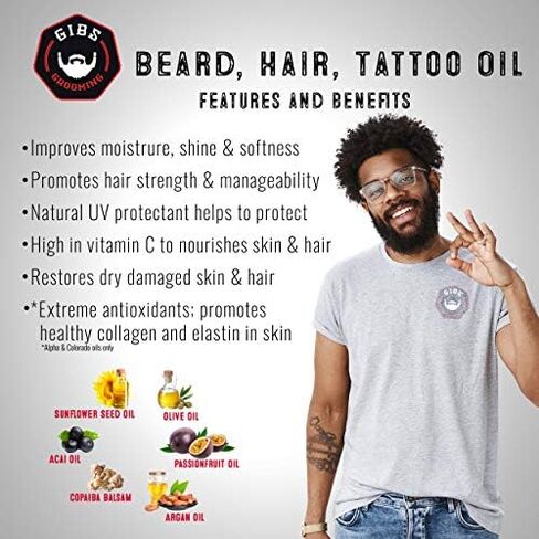 GIBS Beard, Hair & Tattoo Oil - Softens & Strengthens Beard Growth, Moisturizes Skin (4 Scents, 2 Sizes) in Saudi Arabia
