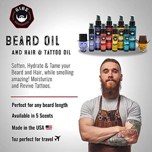 GIBS Beard, Hair & Tattoo Oil - Softens & Strengthens Beard Growth, Moisturizes Skin (4 Scents, 2 Sizes) in Saudi Arabia