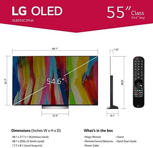 LG C2 Series 42-Inch Class OLED evo Smart TV OLED42C2PUA, 2022 - AI-Powered 4K TV, Alexa Built-in in Kuwait