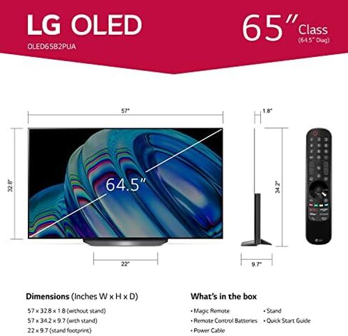 تلفزيون LG B2 Series 65 بوصة OLED الذكي OLED65B2PUA، 2022 - مدعوم بالذكاء الاصطناعي 4K، Alexa مدمج in Saudi Arabia