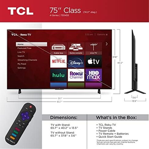 TCL 55" Class 4-Series 4K UHD HDR Smart Roku TV(Wi-Fi, RF, USB, Ethernet, HDMI) - 55S455 in Saudi Arabia