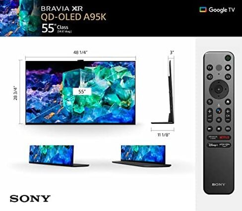 Sony 65 Inch 4K Ultra HD TV A95K Series: BRAVIA XR QD-OLED Smart Google TV with Dolby Vision HDR, Bluetooth, Wi-Fi, USB, Ethernet, HDMI and Exclusive Features for Playstation 5 XR65A95K- 2022 Model in Saudi Arabia