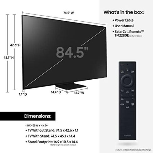 سامسونج 85 بوصة فئة Neo QLED 4K QN90B Series Mini LED Quantum HDR 32x، Dolby Atmos، صوت تتبع الكائنات +، مضاد للتوهج، زاوية عرض فائقة، تلفزيون ذكي، بلوتوث مع Alexa مدمج (QN85QN90BAFXZA، موديل 2022) in Kuwait