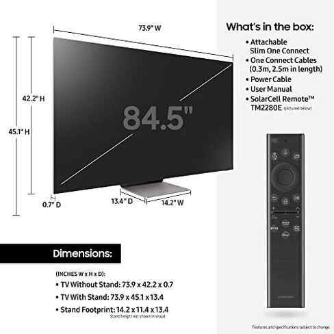 سامسونج 85 بوصة فئة Neo QLED 8K QN900B Series Mini LED Quantum HDR 64x، شاشة إنفينيتي، Dolby Atmos، Object Tracking Sound Pro، تلفزيون ذكي مع Alexa مدمج (QN85QN900BFXZA، موديل 2022) in Kuwait
