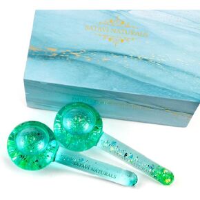 Satavi Naturals Beauty Ice Globes - Luxurious Facial Tools for Radiant Skin - Enhances Circulation to Tighten Skin, Reduce Puffiness, Minimize Pores, Alleviate Tension - Heat-Resistant & Freezer-Safe in Saudi Arabia