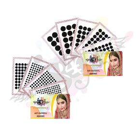 447 Multicolored Bollywood Forehead Stickers Adhesive Body Jewelry 9 Cards of Different Sized Tattoo Velvet Bindi Round Dot (Black)