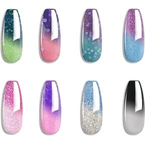 Gel Nail Polish Set -Color Changing Gel Nail Polish Set Purple Blue Pink Red Laverder Wind Red Black Color Changing Gel Polish Soak Off UV LED Thermal Temperature Art (8PC003) in Saudi Arabia