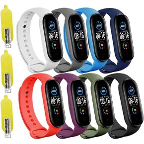 (8 PACK) Mi 5 & 6 Strap Replacement Bracelets with three FREE Screen Protectors , Skin-Friendly Soft & Flexible Silicone Mi 5 & 6 Strap Wristbands for Male and Female