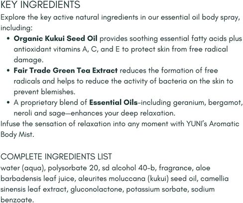 YUNI Beauty Calming Body Mist (4oz) My OM World - Natural Aromatic Oils - Relaxing Stress Relief - Promotes Focus & Clarity - All Natural, Paraben-Free, Cruelty-Free in Saudi Arabia