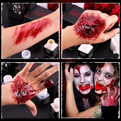CHASPA Halloween Liquid Latex Special Effects SFX Makeup Kit - Scar Wax + 2 Btl Liquid Latex + 2 Btl Fake Blood + Spatula Tool + 2Pcs Stipple Sponge + 4Pcs Makeup Sponges + Cotton Swabs in Saudi Arabia