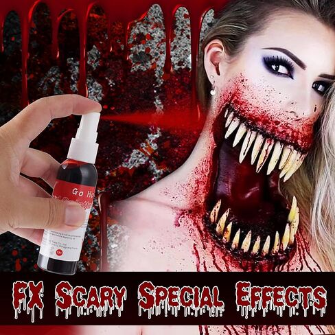 Go Ho Dripping Fake Blood Makeup (0.35 oz),Fake Blood Washable for Scar Wounds,Easy Dry Flow Fake Blood for Eyes Drips Nose Bleeds,Halloween Blood for Cosplay SFX Zombie Vampire Makeup,Dark in Kuwait