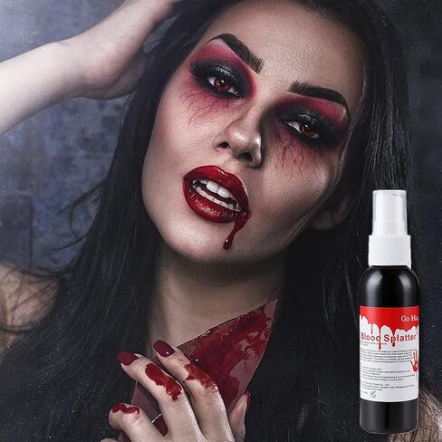 Go Ho Dripping Fake Blood Makeup (0.35 oz),Fake Blood Washable for Scar Wounds,Easy Dry Flow Fake Blood for Eyes Drips Nose Bleeds,Halloween Blood for Cosplay SFX Zombie Vampire Makeup,Dark in Kuwait
