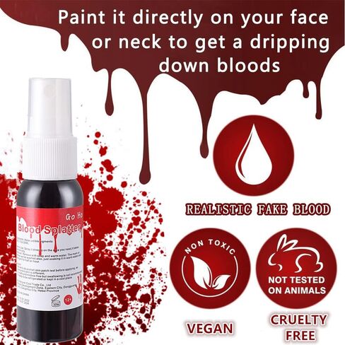 Go Ho Dripping Fake Blood Makeup (0.35 oz),Fake Blood Washable for Scar Wounds,Easy Dry Flow Fake Blood for Eyes Drips Nose Bleeds,Halloween Blood for Cosplay SFX Zombie Vampire Makeup,Dark in Kuwait