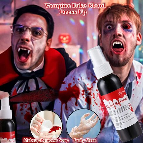 Go Ho Dripping Fake Blood Makeup (0.35 oz),Fake Blood Washable for Scar Wounds,Easy Dry Flow Fake Blood for Eyes Drips Nose Bleeds,Halloween Blood for Cosplay SFX Zombie Vampire Makeup,Dark in Kuwait