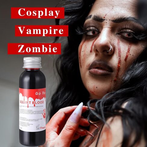 Go Ho Dripping Fake Blood Makeup (0.35 oz),Fake Blood Washable for Scar Wounds,Easy Dry Flow Fake Blood for Eyes Drips Nose Bleeds,Halloween Blood for Cosplay SFX Zombie Vampire Makeup,Dark in Kuwait
