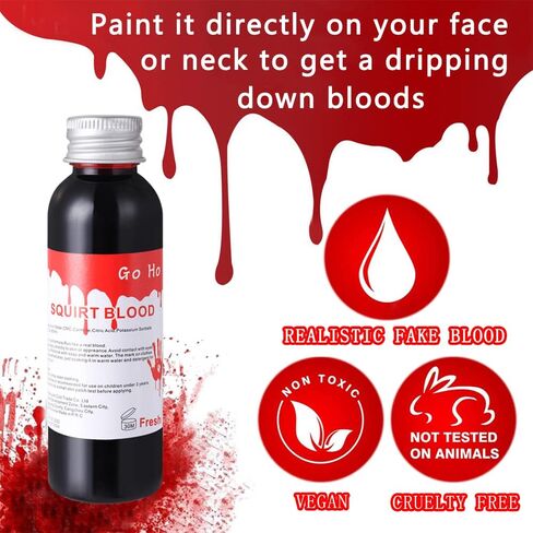 Go Ho Dripping Fake Blood Makeup (0.35 oz),Fake Blood Washable for Scar Wounds,Easy Dry Flow Fake Blood for Eyes Drips Nose Bleeds,Halloween Blood for Cosplay SFX Zombie Vampire Makeup,Dark in Kuwait