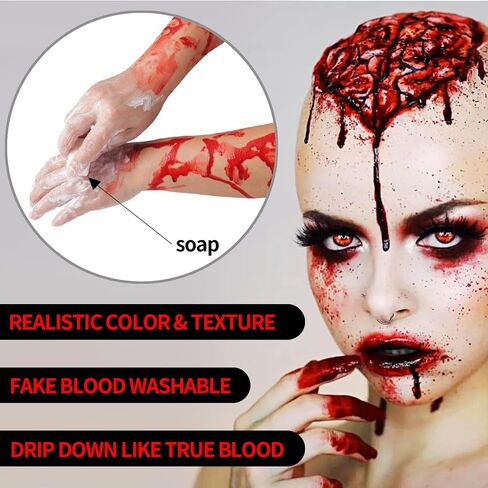 Go Ho Dripping Fake Blood Makeup (0.35 oz),Fake Blood Washable for Scar Wounds,Easy Dry Flow Fake Blood for Eyes Drips Nose Bleeds,Halloween Blood for Cosplay SFX Zombie Vampire Makeup,Dark in Kuwait