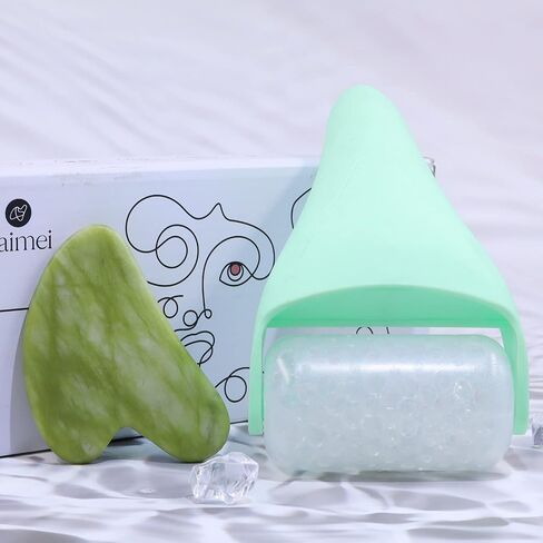 BAIMEI Ice Roller and Gua Sha Facial Tools, Ice Roller for face Reduces Puffiness Migraine Pain Relief-Green in Kuwait