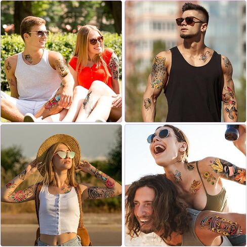 77 Sheets Classic Temporary Tattoos Old School Vintage Colorful Realistic Half Arm Fake Tattoo Stickers Flower Butterfly Snake Owl Shark for Men Women and Kids Tattoos in Kuwait