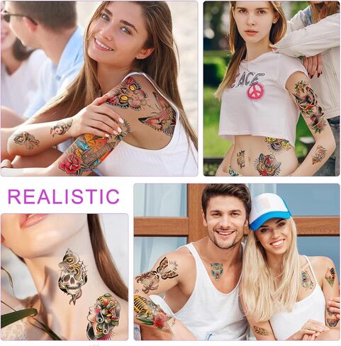77 Sheets Classic Temporary Tattoos Old School Vintage Colorful Realistic Half Arm Fake Tattoo Stickers Flower Butterfly Snake Owl Shark for Men Women and Kids Tattoos in Kuwait