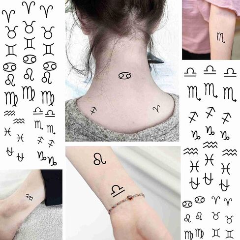 Tattoonova 8 Sheets Temporary Tattoo Men Women Adult Scorpio Zodiac Party Favors Constellations Body Face Sleeve libra Fake Tattoos in Saudi Arabia