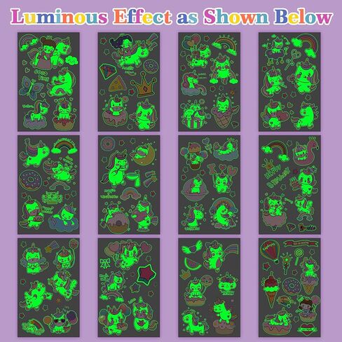 وشوم لومينوس يونيكورن المؤقتة للأطفال، 155 نمطًا من لوازم الحفلات المفضلة على شكل أحادي القرن للبنات، ديكورات حفلات عيد ميلاد وحيد القرن للبنات، ألعاب هدايا وحيد القرن (12 ورقة) in Kuwait