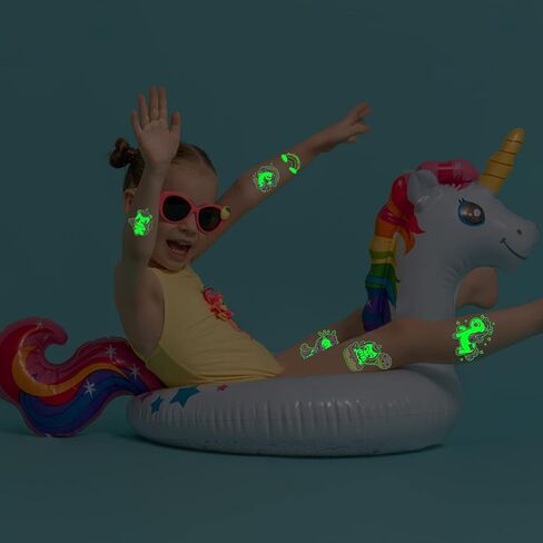 وشوم لومينوس يونيكورن المؤقتة للأطفال، 155 نمطًا من لوازم الحفلات المفضلة على شكل أحادي القرن للبنات، ديكورات حفلات عيد ميلاد وحيد القرن للبنات، ألعاب هدايا وحيد القرن (12 ورقة) in Kuwait