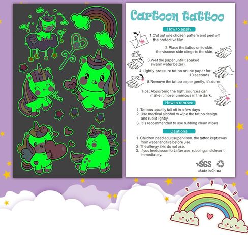 وشوم لومينوس يونيكورن المؤقتة للأطفال، 155 نمطًا من لوازم الحفلات المفضلة على شكل أحادي القرن للبنات، ديكورات حفلات عيد ميلاد وحيد القرن للبنات، ألعاب هدايا وحيد القرن (12 ورقة) in Kuwait