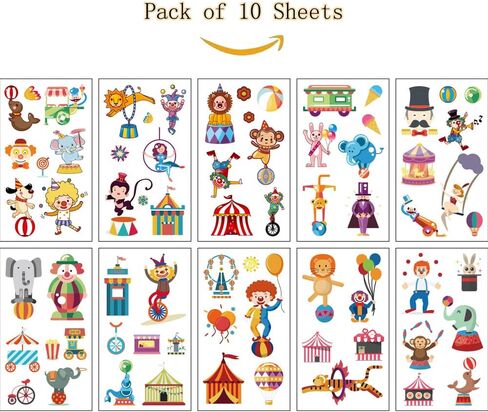 (Pack of 10 Sheets) Animals Waterproof Temporary Tattoo Stickers for Kids Boys and Girls, Party Favors Decorations in Kuwait