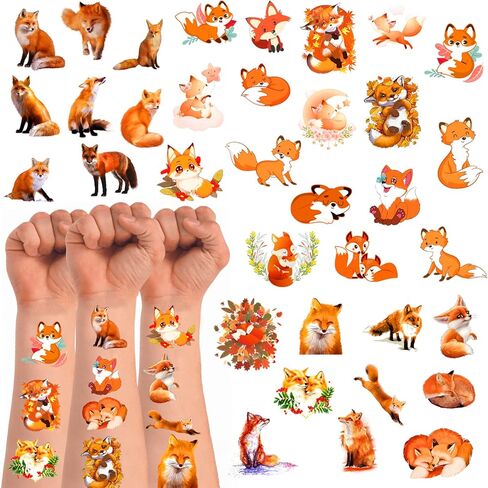 وشم الثعلب المؤقت، 20 ورقة 175 قطعة ملصقات وشم الثعلب تحت عنوان لوازم تزيين الحفلات هدايا الحفلات للأطفال والكبار in Kuwait