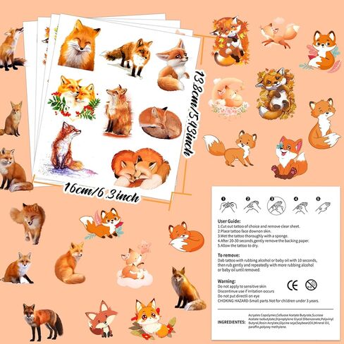 وشم الثعلب المؤقت، 20 ورقة 175 قطعة ملصقات وشم الثعلب تحت عنوان لوازم تزيين الحفلات هدايا الحفلات للأطفال والكبار in Kuwait