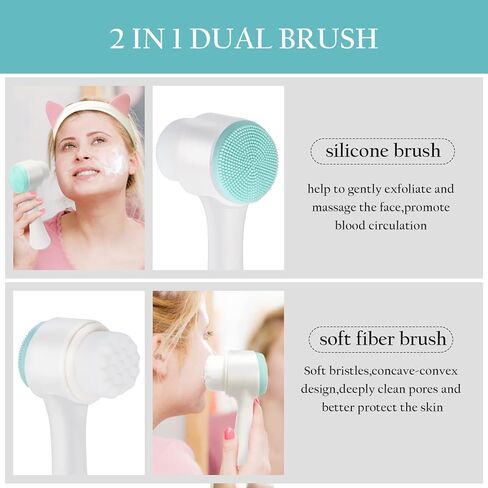 Face Brush - Manual Facial Cleansing, Double Side Skin Care Facial Cleaning Brush, Silicone Facial Scrubber Manual Dual Face Wash Brush for Gentle and Deep Facial Cleansing in Kuwait