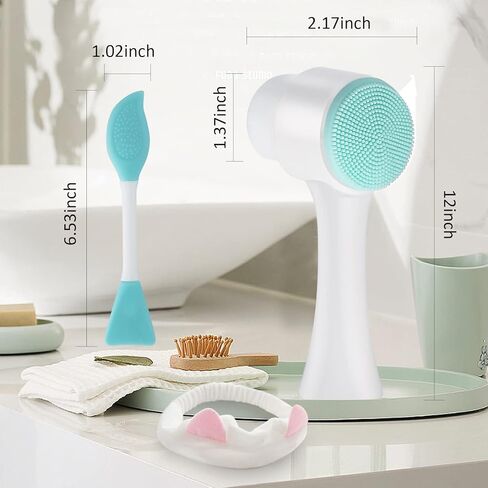 Face Brush - Manual Facial Cleansing, Double Side Skin Care Facial Cleaning Brush, Silicone Facial Scrubber Manual Dual Face Wash Brush for Gentle and Deep Facial Cleansing in Kuwait