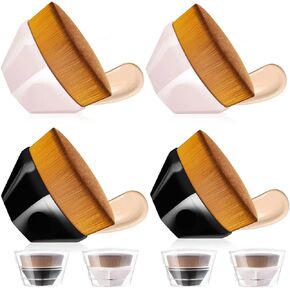 4 Pack Foundation Makeup Brush for Blending Liquid Cream Flawless Powder Face Blush with Protective Case(Black and Pink, Hexagon Kabuki Brush)