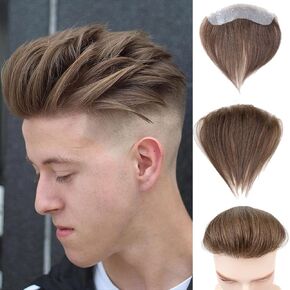 قطعة شعر مستعار من Lordhair Hairline Toupee أمامي، شعر مستعار للرجال 100% نظام شعر أوروبي على شكل حرف V، شعر بشري على شكل حرف V، نظام استبدال خط شعر طبيعي، شعر مستعار بطول 6 * 1 بوصة للرجال بني فاتح 7#