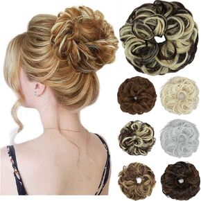 OMGREAT Messy Bun Hair Piece Scrunchies Extension Curly Wavy Updo Hairpieces Synthetic Chignon Ponytail Hair Accessories for Women Girls (Dark Black) in Kuwait