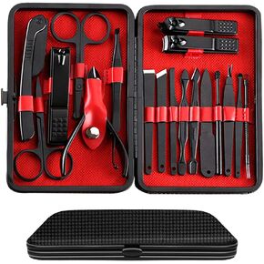 مجموعة مانيكير وباديكير - مجموعة احترافية للعناية بالاظافر من الستانلس ستيل عالي الدقة ومبرد اظافر ومقص اظافر حاد ومقص اظافر مع شنطة انيقة محمولة (اسود) in Kuwait