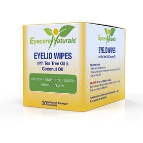 Eyecare Naturals Tea Tree Oil Eyelid Wipes with Coconut Oil - Dry Eye Wipes No Rinse, Natural Essential Oil Cleansing Eye Wipes - Daily Eyelid Makeup Remover - Box of 30 Individually Wrapped Wipes in Saudi Arabia