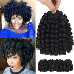 Jamaican Bounce Crochet Hair 8 Inch,Wand Curl Crochet Hair,Short Curly Braiding Hair Jumbo Passion Twist Crochet Hair for Black Women(4 PCS, 1B) in Kuwait