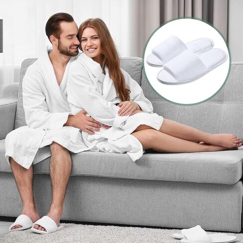 شباشب سبا بيضاء مفتوحة من الامام من 20 زوج من شباشب ضيوف الفندق، شباشب للاستعمال مرة واحدة من الصوف المرجاني مقاس واحد يناسب معظم الرجال والنساء للسبا والمنزل والفندق والسفر وحفلات الزفاف، 11 × 4 انش, in Kuwait