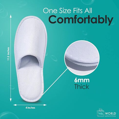 World Amenities | 10 Pairs | Premium Spa Slippers Bulk Unisex | Closed Toe, Individually Wrapped | Hotel Slippers Travel Amenities Ultra Soft, Disposable Guest Slippers - White in Kuwait