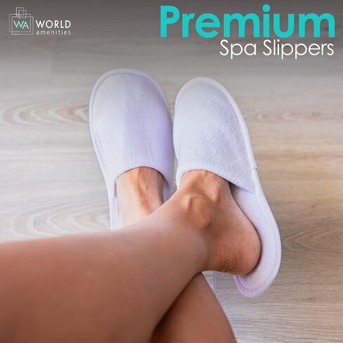 World Amenities | 10 Pairs | Premium Spa Slippers Bulk Unisex | Closed Toe, Individually Wrapped | Hotel Slippers Travel Amenities Ultra Soft, Disposable Guest Slippers - White in Kuwait