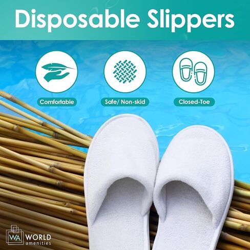 World Amenities | 10 Pairs | Premium Spa Slippers Bulk Unisex | Closed Toe, Individually Wrapped | Hotel Slippers Travel Amenities Ultra Soft, Disposable Guest Slippers - White in Kuwait